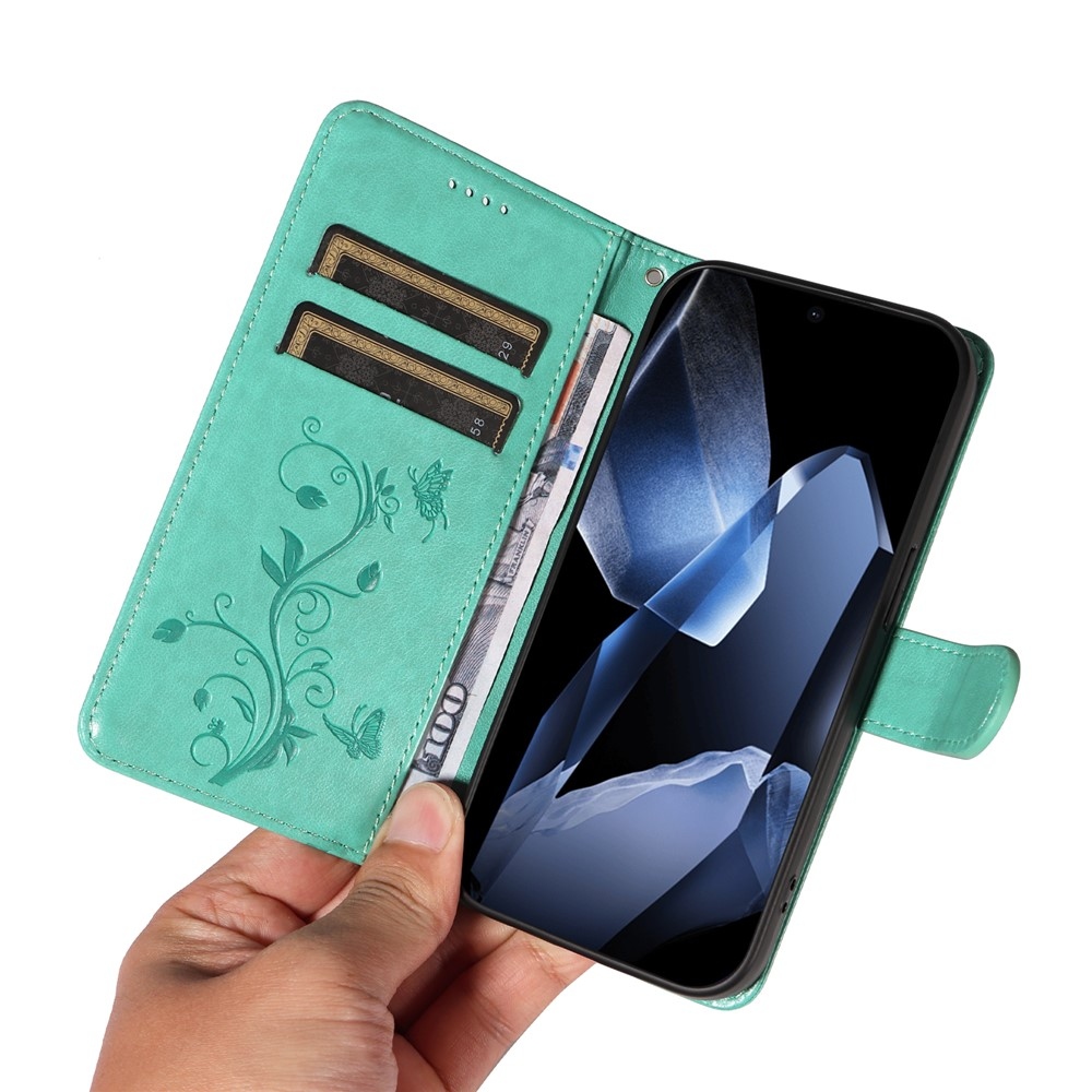 Virágok könyv tok OnePlus 13-hoz - teal színű