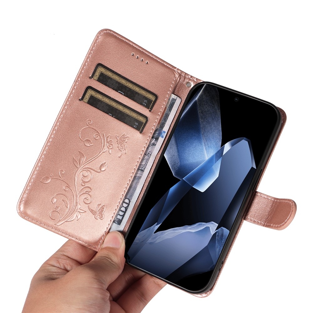 Virágok könyv tok OnePlus 13-hoz - rózsa arany
