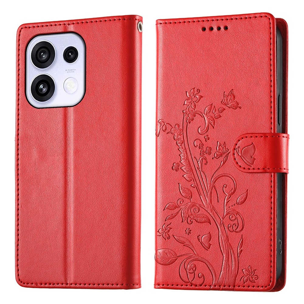 Flowers könyvformájú tok az Oppo Reno 16 FS 5G-hez – piros