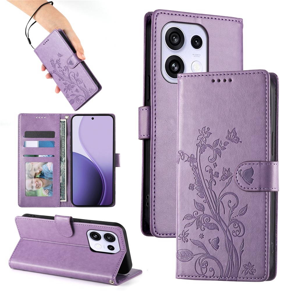 Flowers könyvformájú tok az Oppo Reno 16 FS 5G-hez – lila