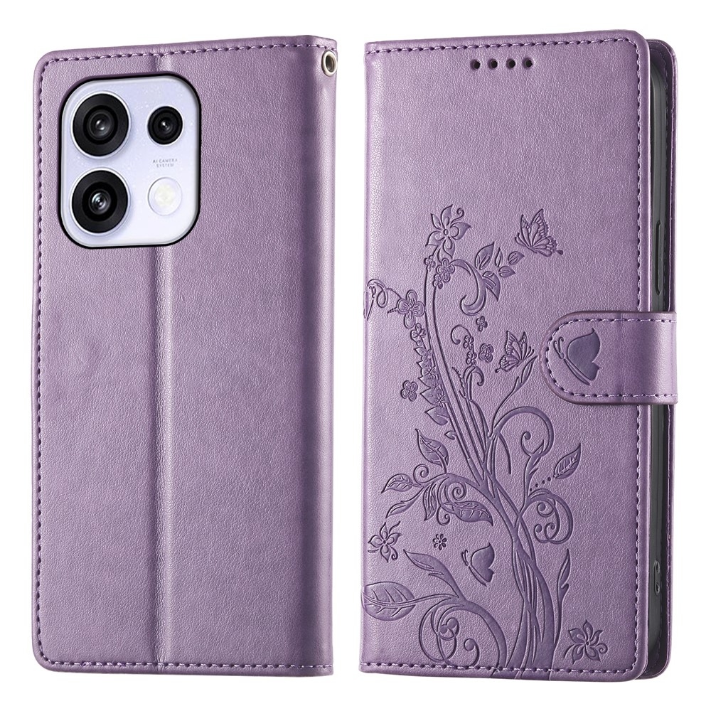 Flowers könyvformájú tok az Oppo Reno 16 FS 5G-hez – lila