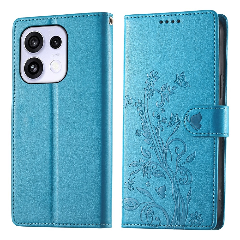 Flowers könyvformájú tok az Oppo Reno 16 FS 5G-hez – kék