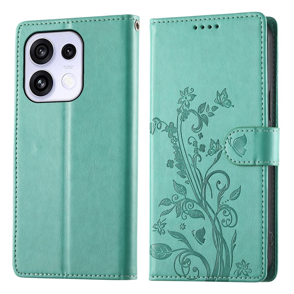 Flowers könyvformájú tok az Oppo Reno 16 FS 5G-hez – kék-zöld