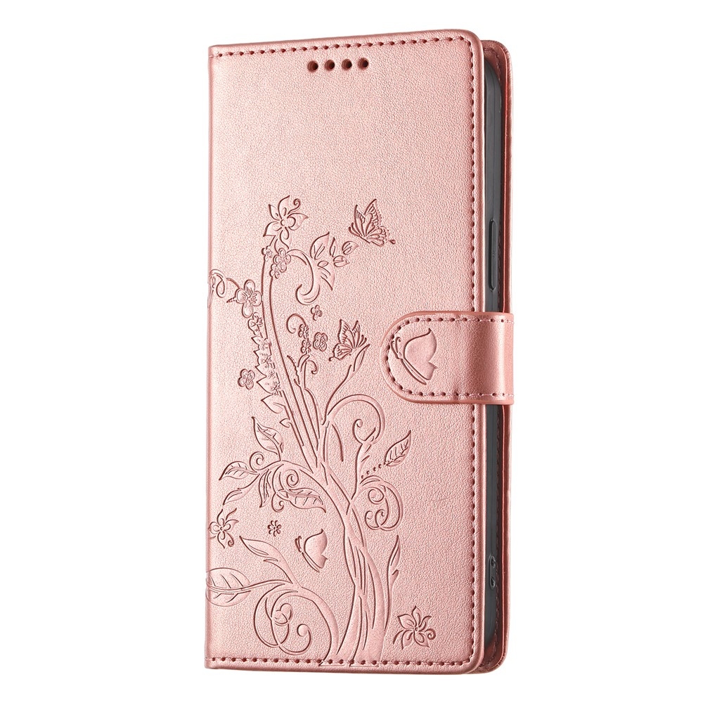 Flowers könyvformájú tok az Oppo Reno 16 FS 5G-hez – rózsaszín-arany