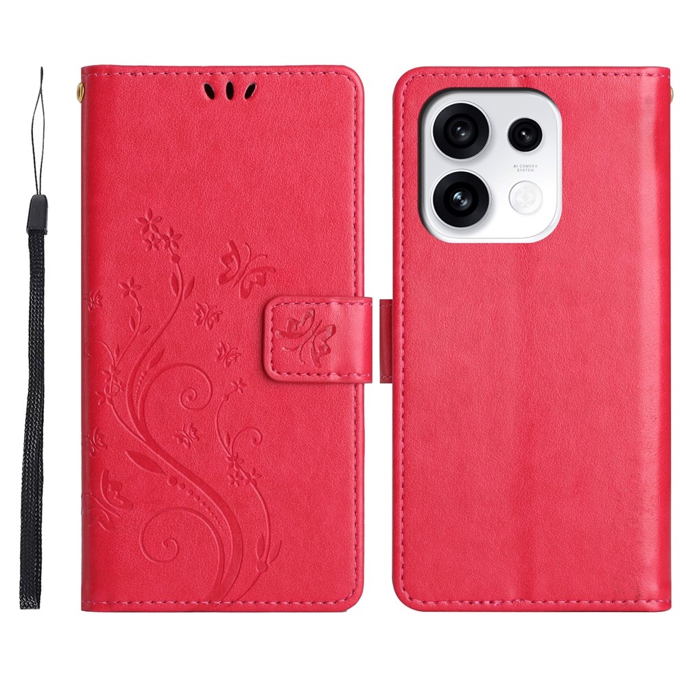 Flowers könyvformájú tok az Oppo Reno 16 Pro 5G-hez – piros