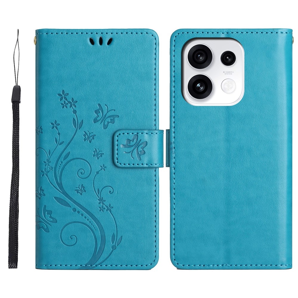 Flowers könyvformájú tok az Oppo Reno 16 Pro 5G-hez – kék
