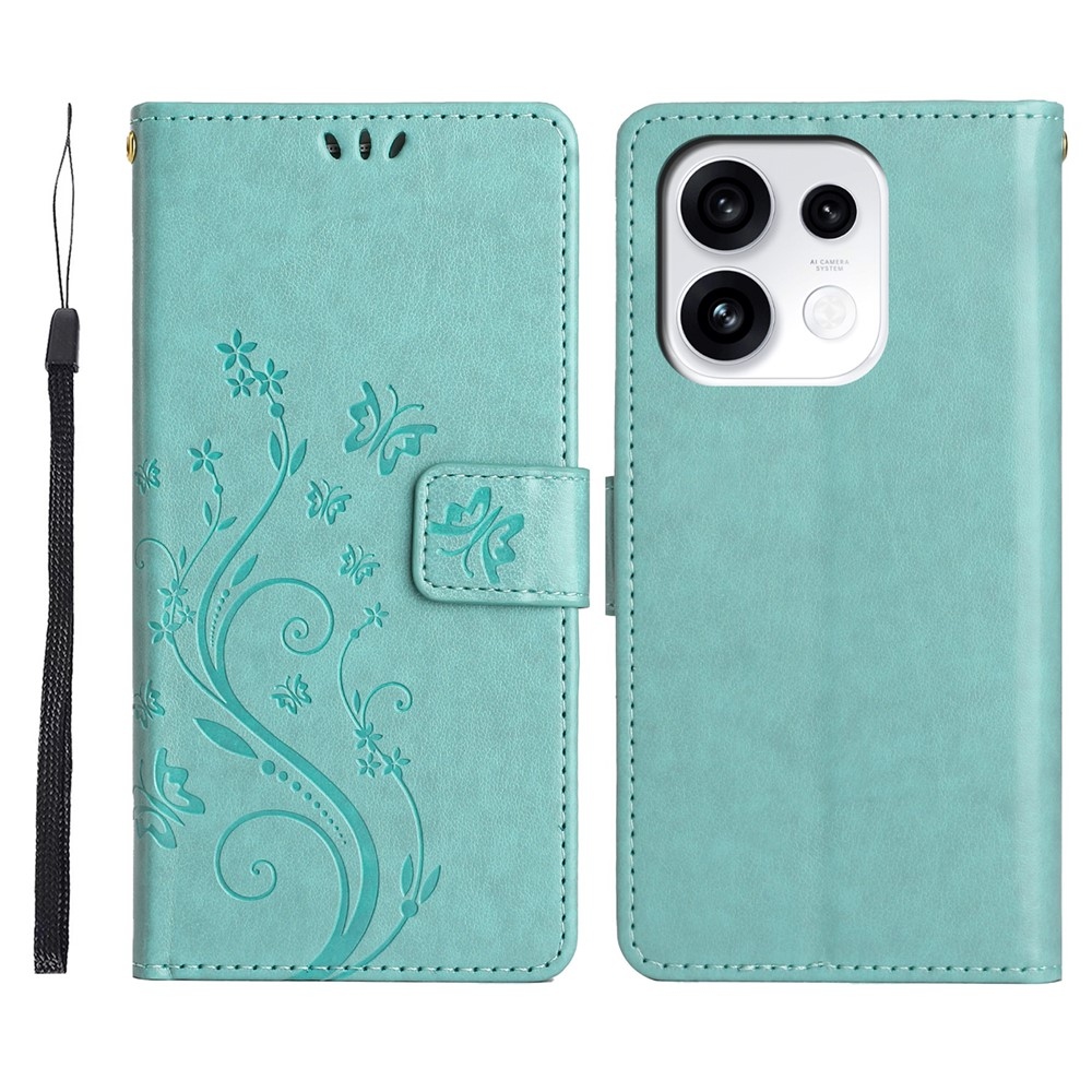 Flowers könyvformájú tok az Oppo Reno 16 Pro 5G-hez – kék-zöld