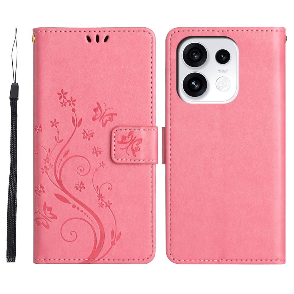 Flowers könyvformájú tok az Oppo Reno 16 Pro 5G-hez – rózsaszín