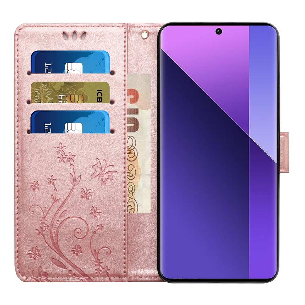 Flowers könyvformájú tok az Oppo Reno 16 Pro 5G-hez – rózsaszín-arany