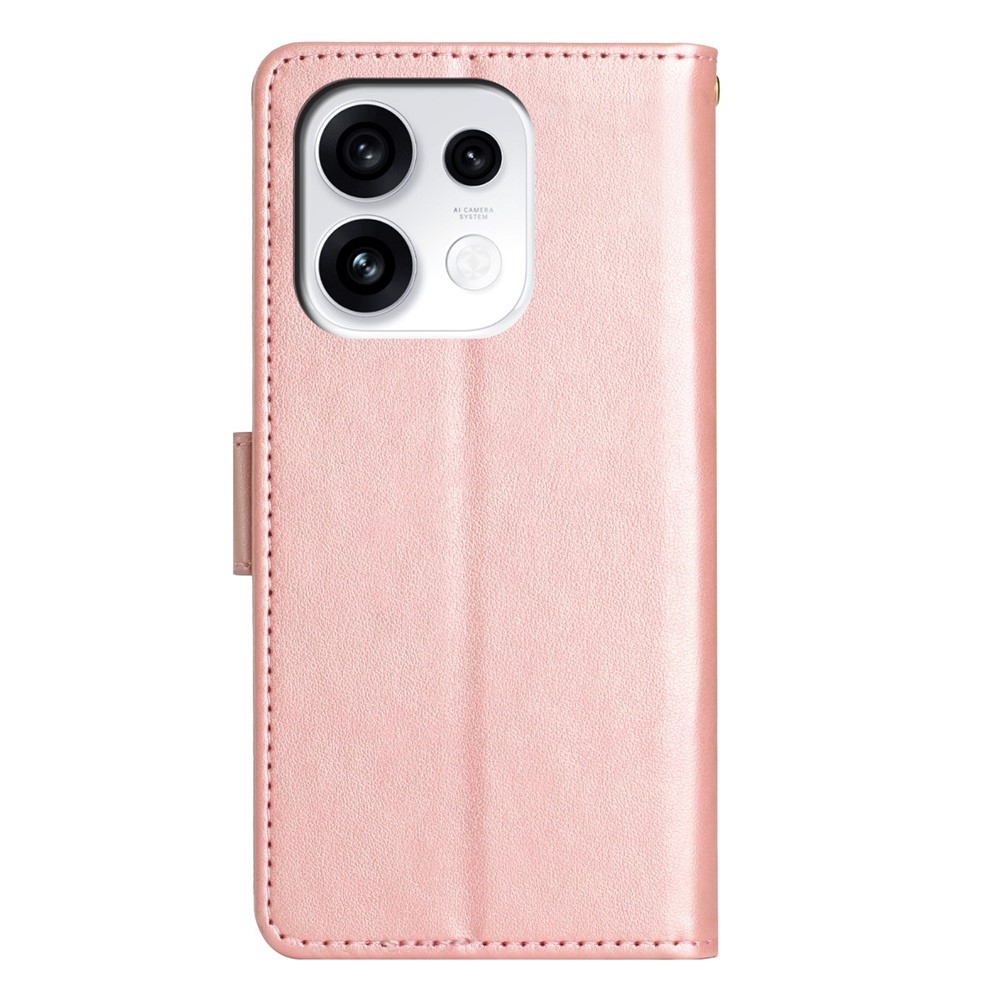 Flowers könyvformájú tok az Oppo Reno 16 Pro 5G-hez – rózsaszín-arany