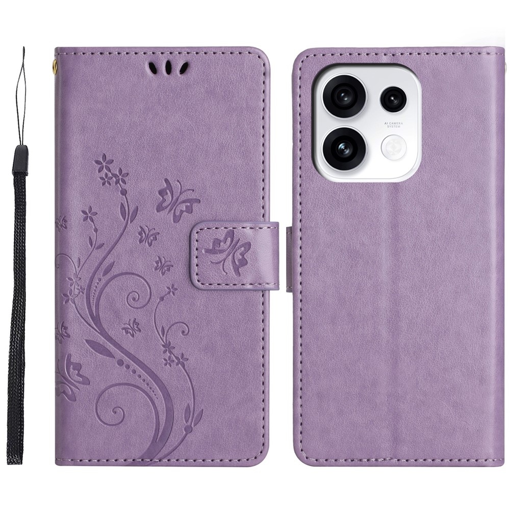 Flowers könyvformájú tok az Oppo Reno 16 Pro 5G-hez – világos lila