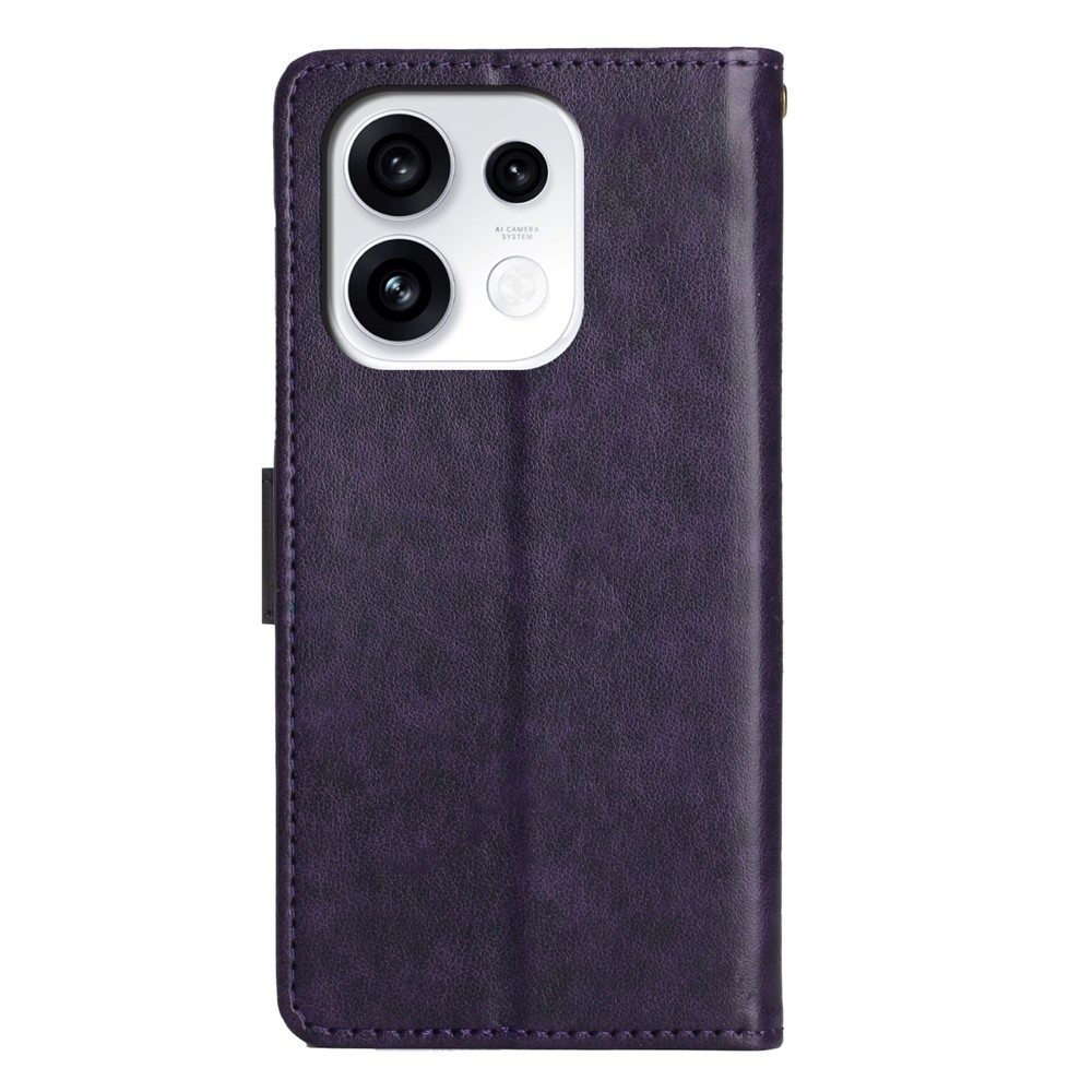 Flowers könyvformájú tok az Oppo Reno 16 Pro 5G-hez – sötétlila