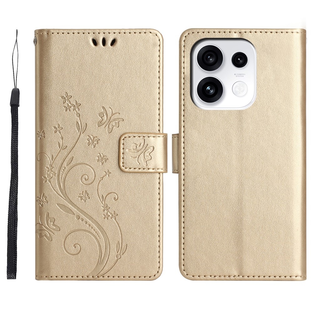 Flowers könyvformájú tok az Oppo Reno 16 Pro 5G-hez – arany