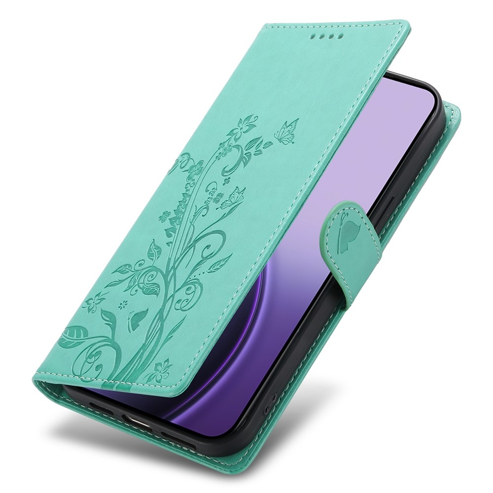 Flowers könyvformájú tok a Realme 16 5G-hez – kék-zöld