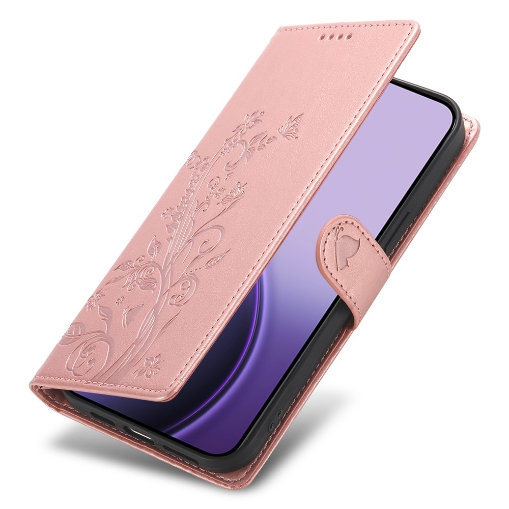Flowers könyvformájú tok a Realme 16 5G-hez – rózsaszín-arany
