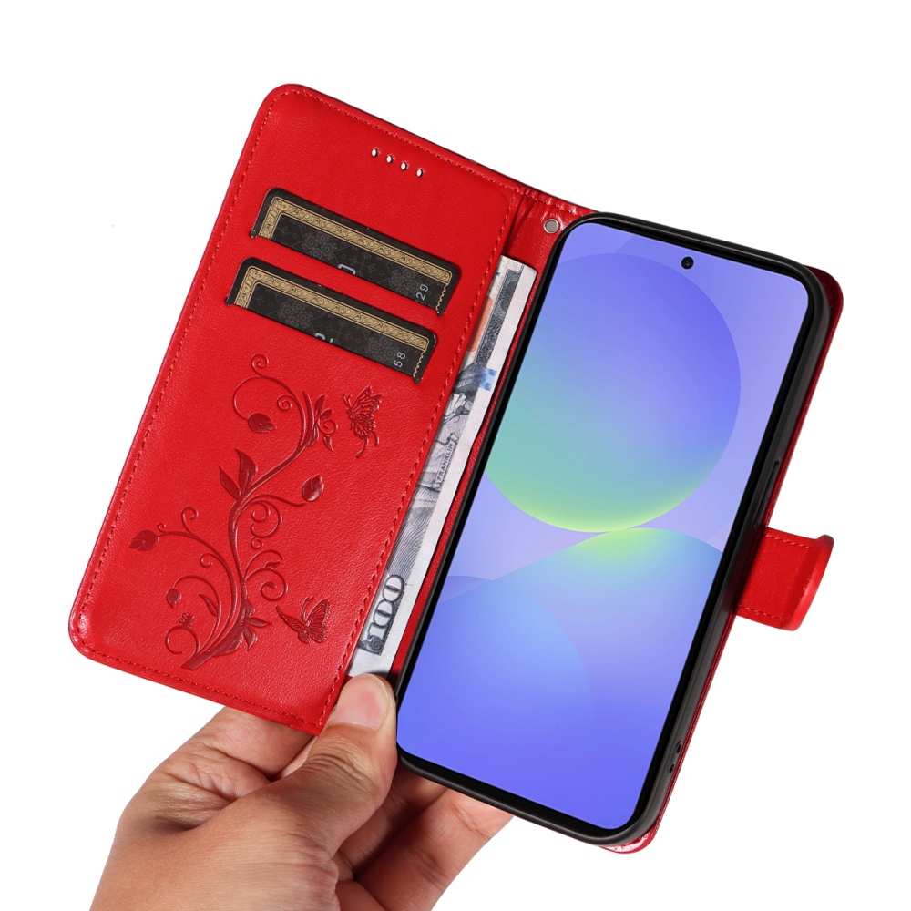 Virágok könyv tok Samsung Galaxy A37 5G - piros