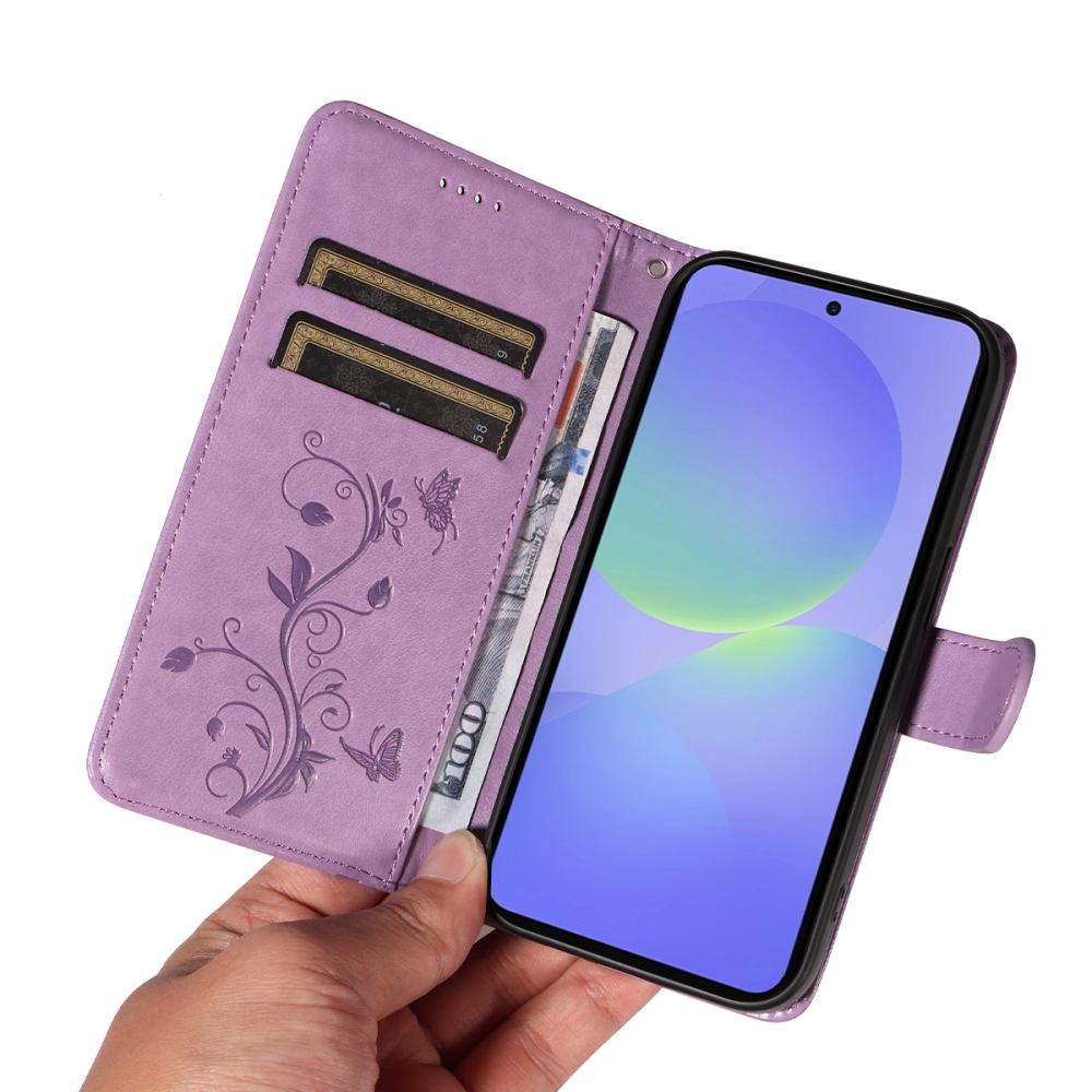 Virágok könyv tok Samsung Galaxy A37 5G - lila