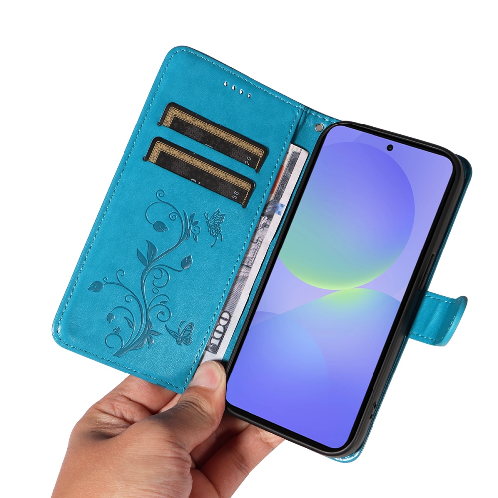 Virágok könyv tok Samsung Galaxy A37 5G - kék