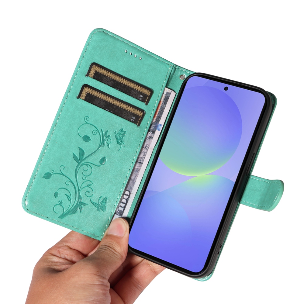 Virágok könyv tok Samsung Galaxy A37 5G-hez - teáskék