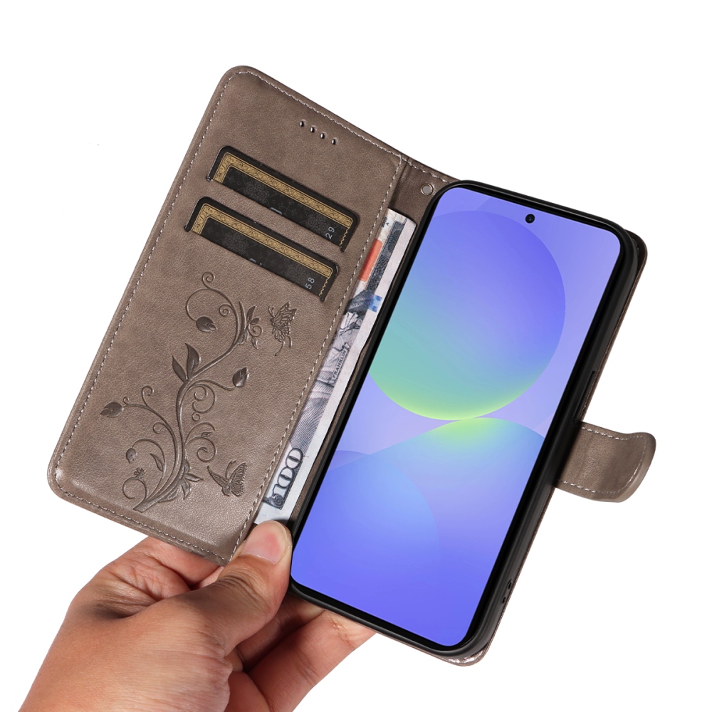 Virágok könyv tok Samsung Galaxy A37 5G - szürke