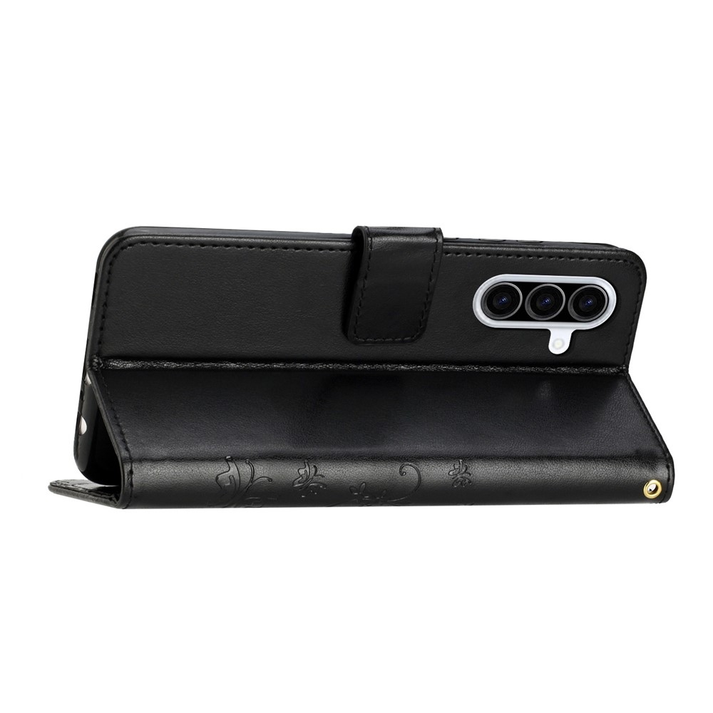 Virágok könyv tok Samsung Galaxy A57 5G-hez - fekete