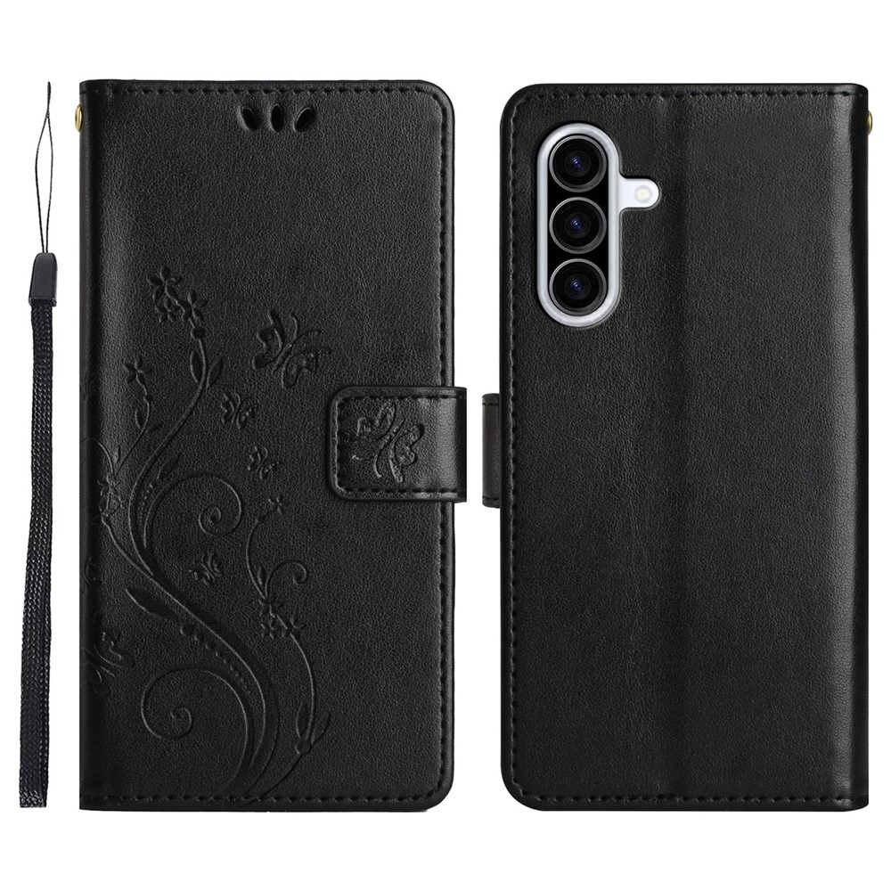 Virágok könyv tok Samsung Galaxy A57 5G-hez - fekete