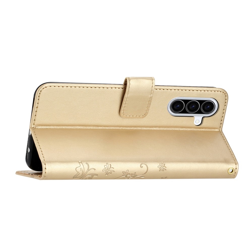 Virágok könyv tok Samsung Galaxy A57 5G-hez - arany színű