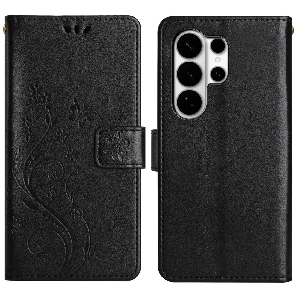 Virágok könyv tok Samsung Galaxy S26 Ultra készülékhez - fekete