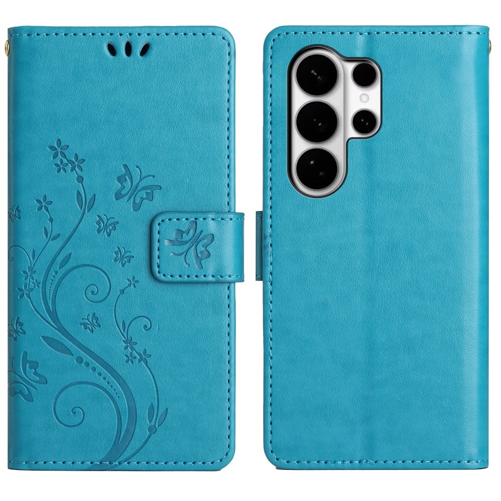 Virágok könyv tok Samsung Galaxy S26 Ultra készülékhez - kék