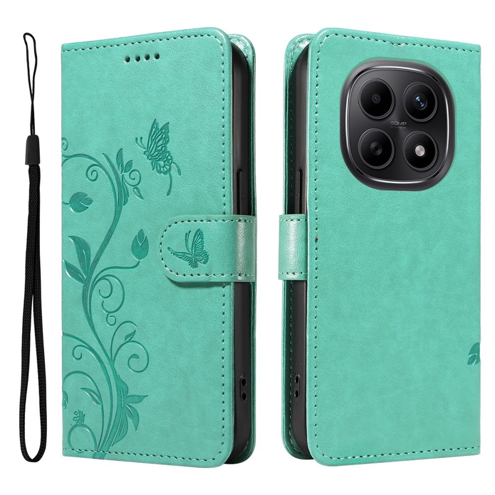 Virágok könyv tok Xiaomi Poco M8 5G/Redmi Note 15 5G/Note 15 4G - teal színben