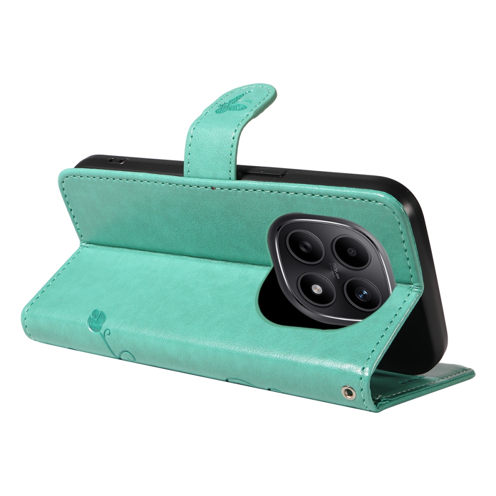 Virágok könyv tok Xiaomi Poco M8 5G/Redmi Note 15 5G/Note 15 4G - teal színben