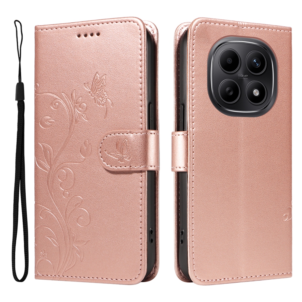 Virágok könyv tok Xiaomi Poco M8 5G/Redmi Note 15 5G/Note 15 4G - rózsa arany