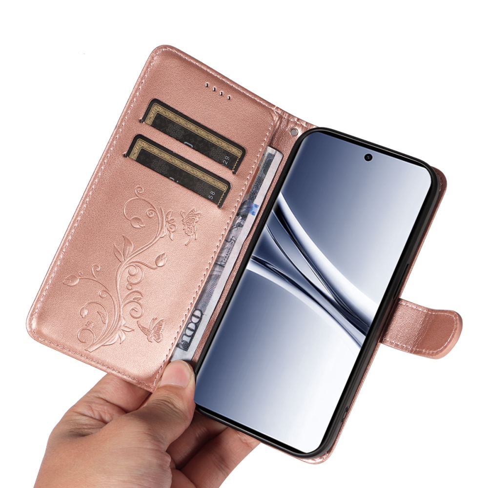 Virágok könyv tok Xiaomi Poco M8 5G/Redmi Note 15 5G/Note 15 4G - rózsa arany