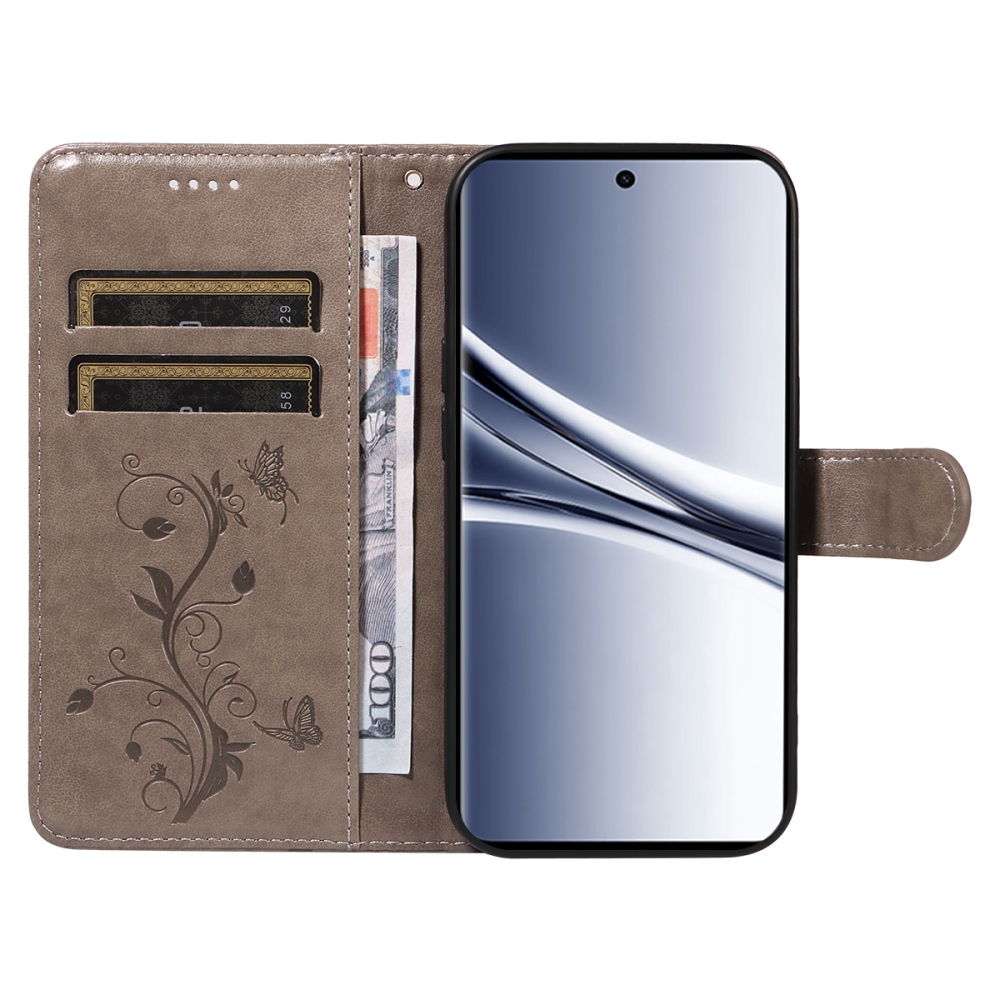 Virágok könyv tok Xiaomi Poco M8 5G/Redmi Note 15 5G/Note 15 4G - szürke