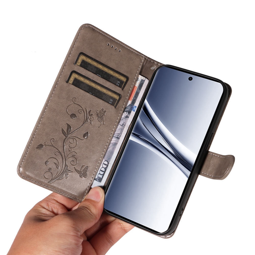 Virágok könyv tok Xiaomi Poco M8 5G/Redmi Note 15 5G/Note 15 4G - szürke