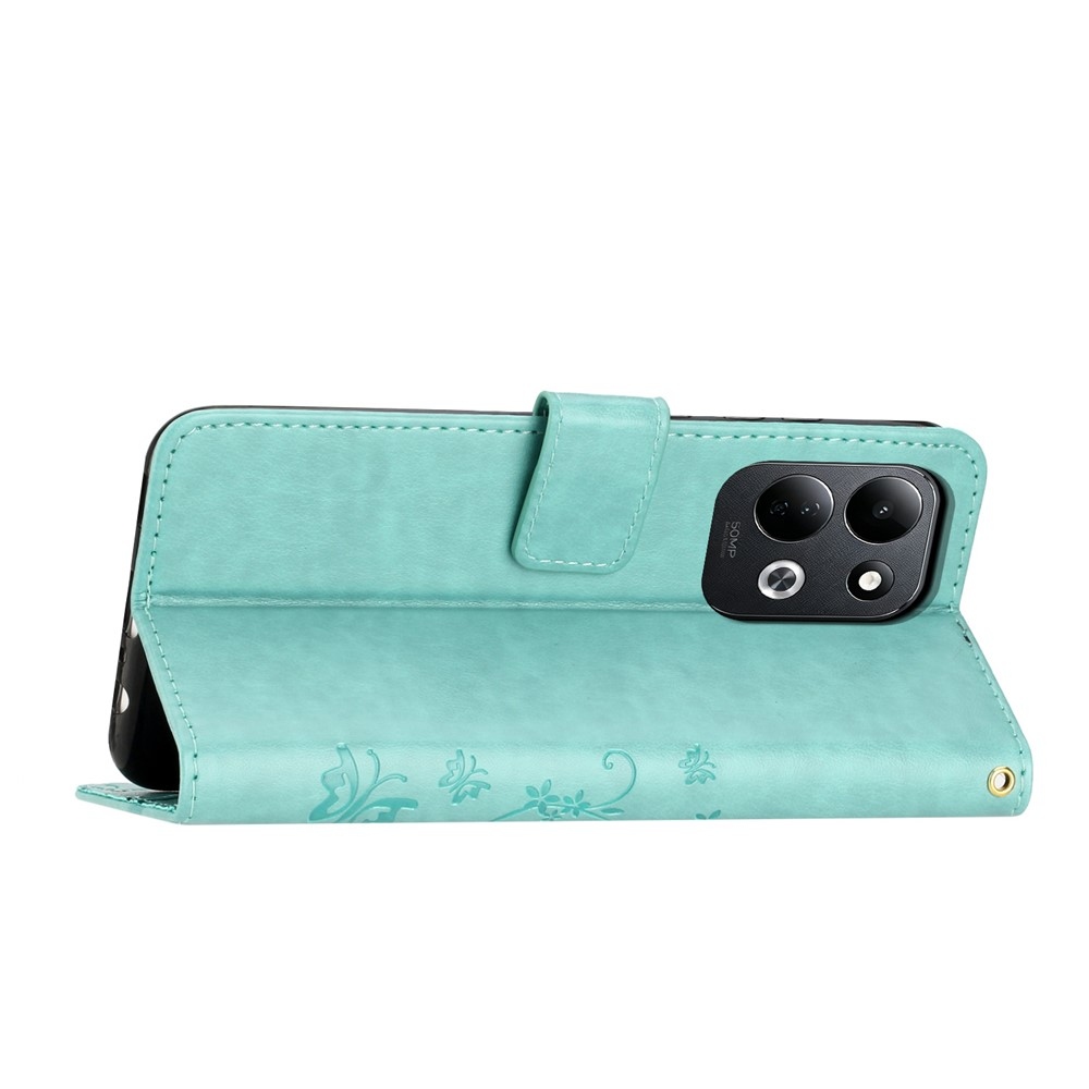 Flowers könyvformájú tok a Xiaomi Redmi 17 4G/5G-hez – kék-zöld