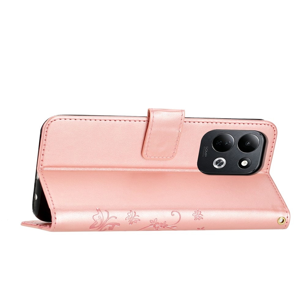 Flowers könyvformájú tok a Xiaomi Redmi 17 4G/5G-hez – rózsaszín-arany