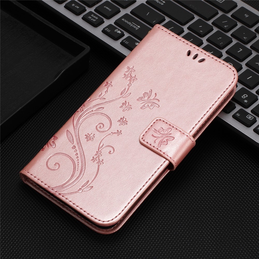 Flowers könyvformájú tok a Xiaomi Redmi 17 4G/5G-hez – rózsaszín-arany