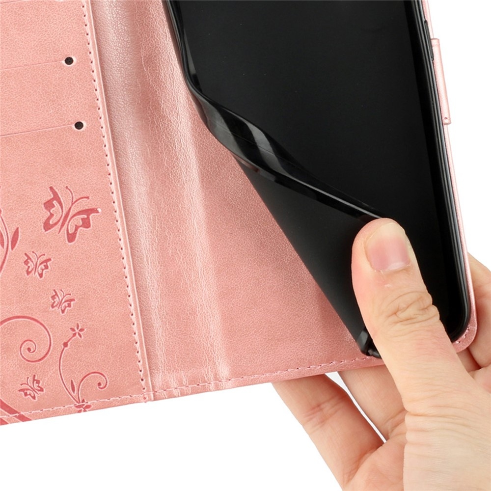 Flowers könyvformájú tok a Xiaomi Redmi 17 4G/5G-hez – rózsaszín-arany