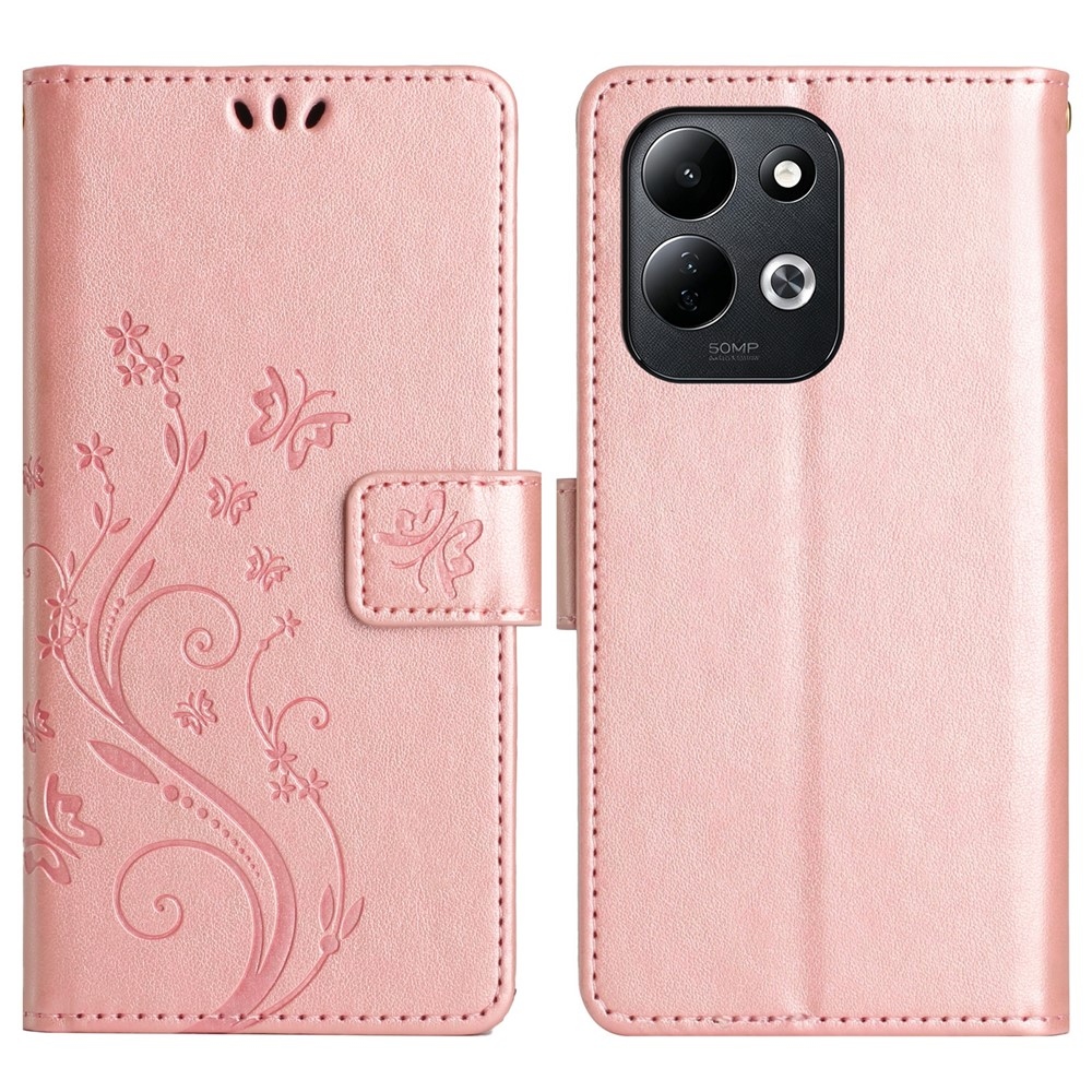 Flowers könyvformájú tok a Xiaomi Redmi 17 4G/5G-hez – rózsaszín-arany