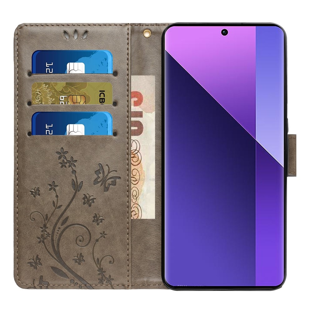 Flowers könyvformájú tok a Xiaomi Redmi 17 4G/5G-hez – szürke