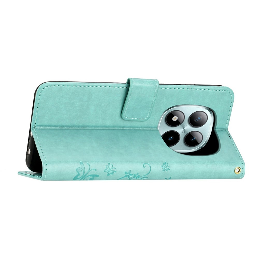 Virágok könyv tok Xiaomi Redmi Note 15 Pro 4G-hez - teal színű