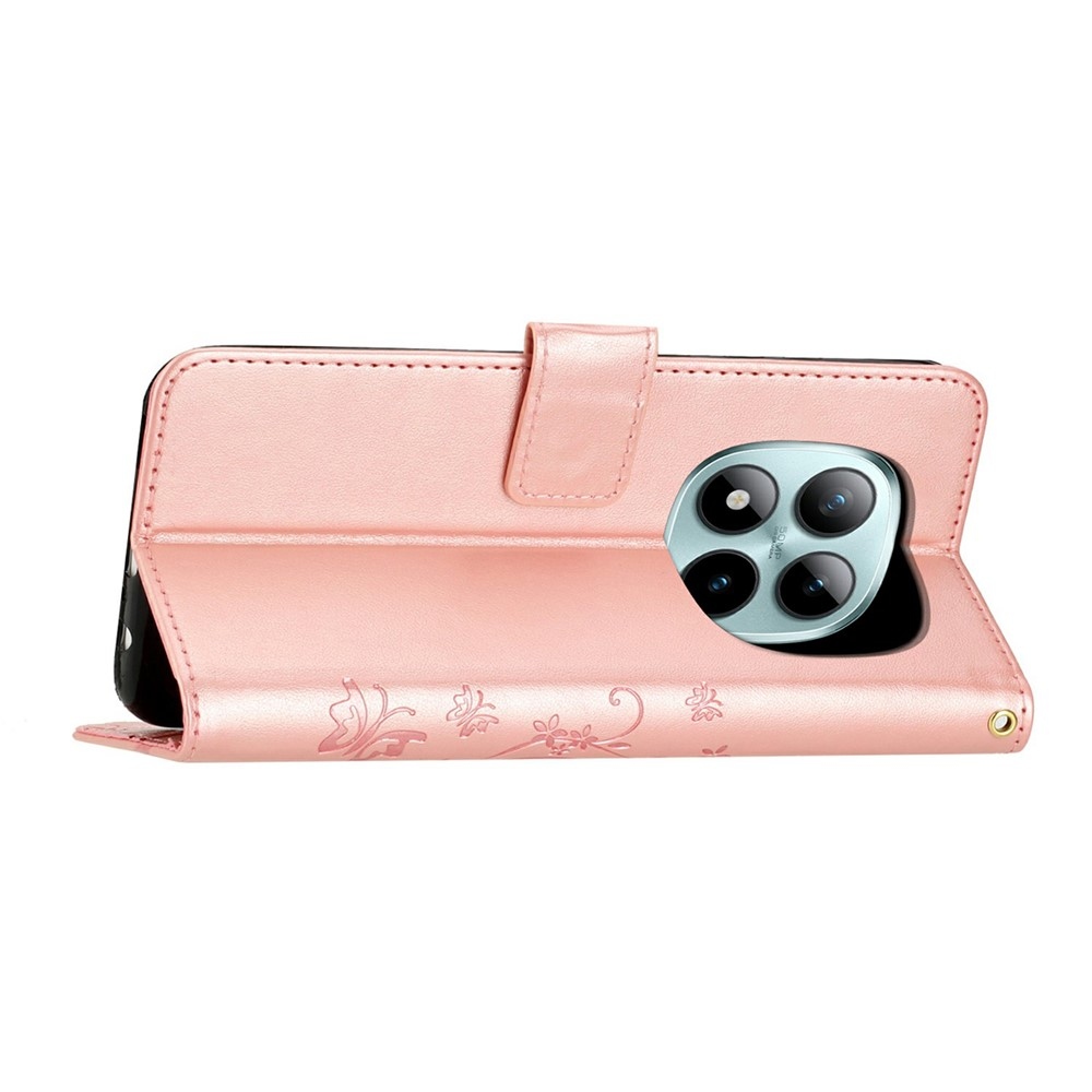 Virágok könyv tok Xiaomi Redmi Note 15 Pro 4G-hez - rózsa arany