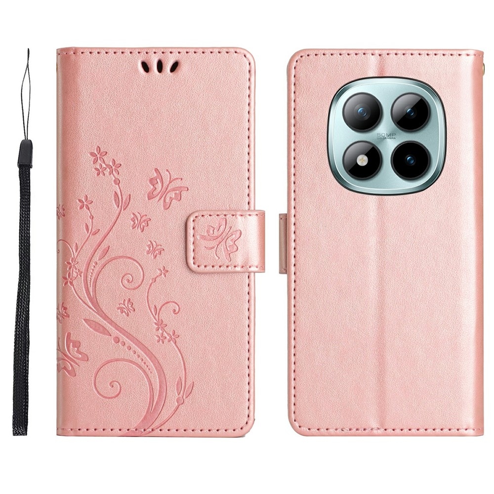 Virágok könyv tok Xiaomi Redmi Note 15 Pro 4G-hez - rózsa arany