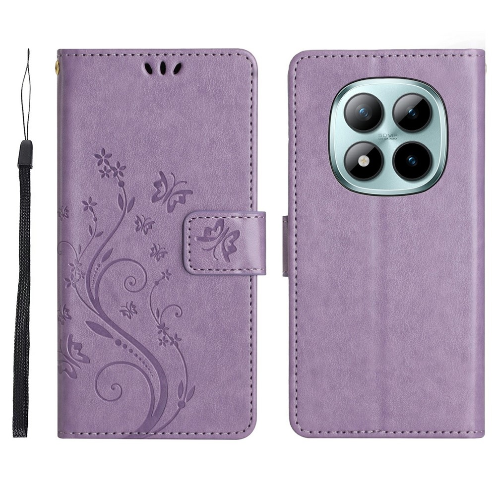 Virágok könyv tok Xiaomi Redmi Note 15 Pro 4G-hez - világos lila