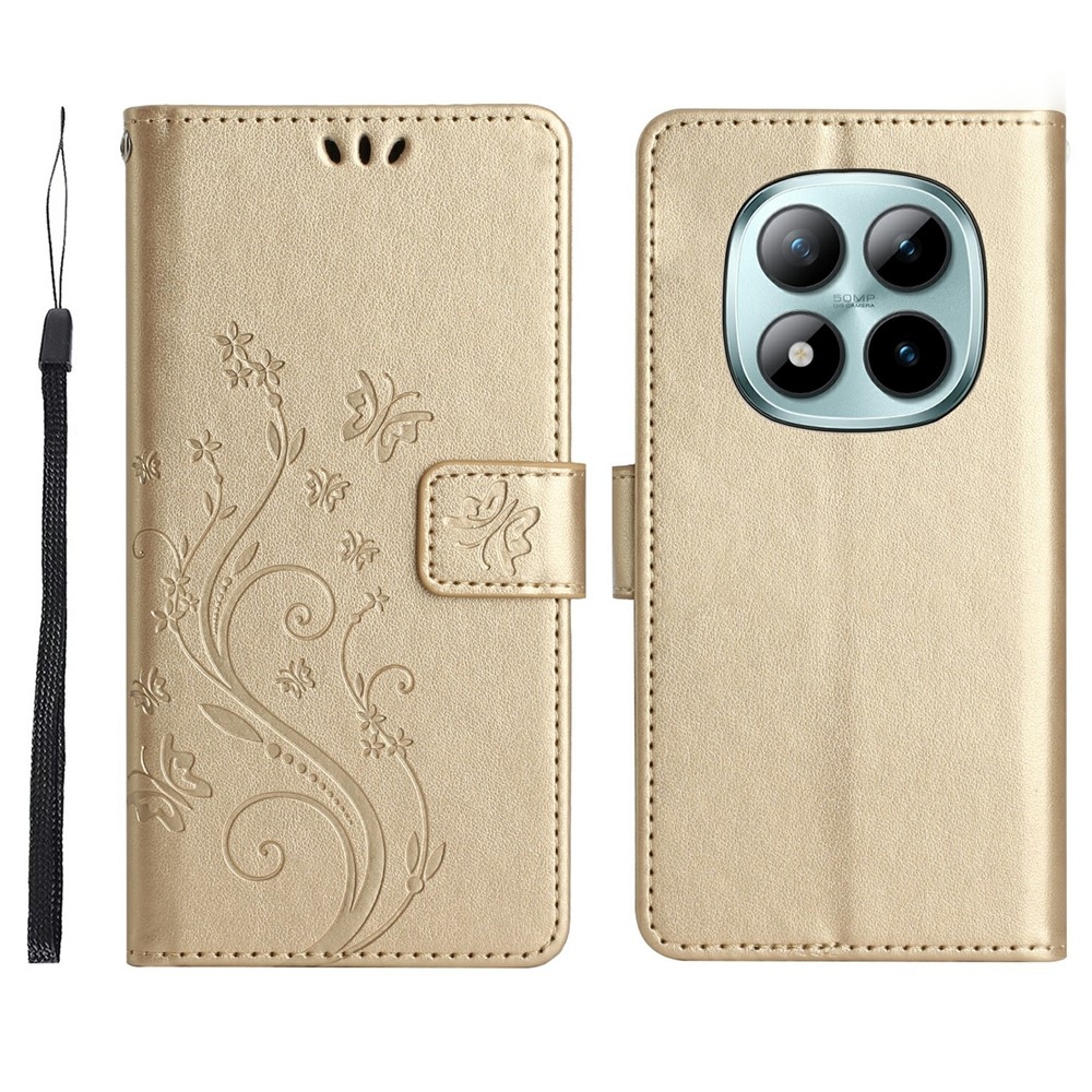 Virágok könyv tok Xiaomi Redmi Note 15 Pro 4G-hez - arany színben