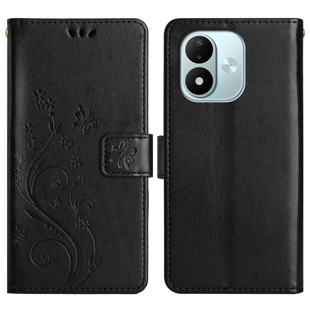 Flowers könyvformájú tok a Xiaomi Redmi Note 17 4G/5G-hez – fekete