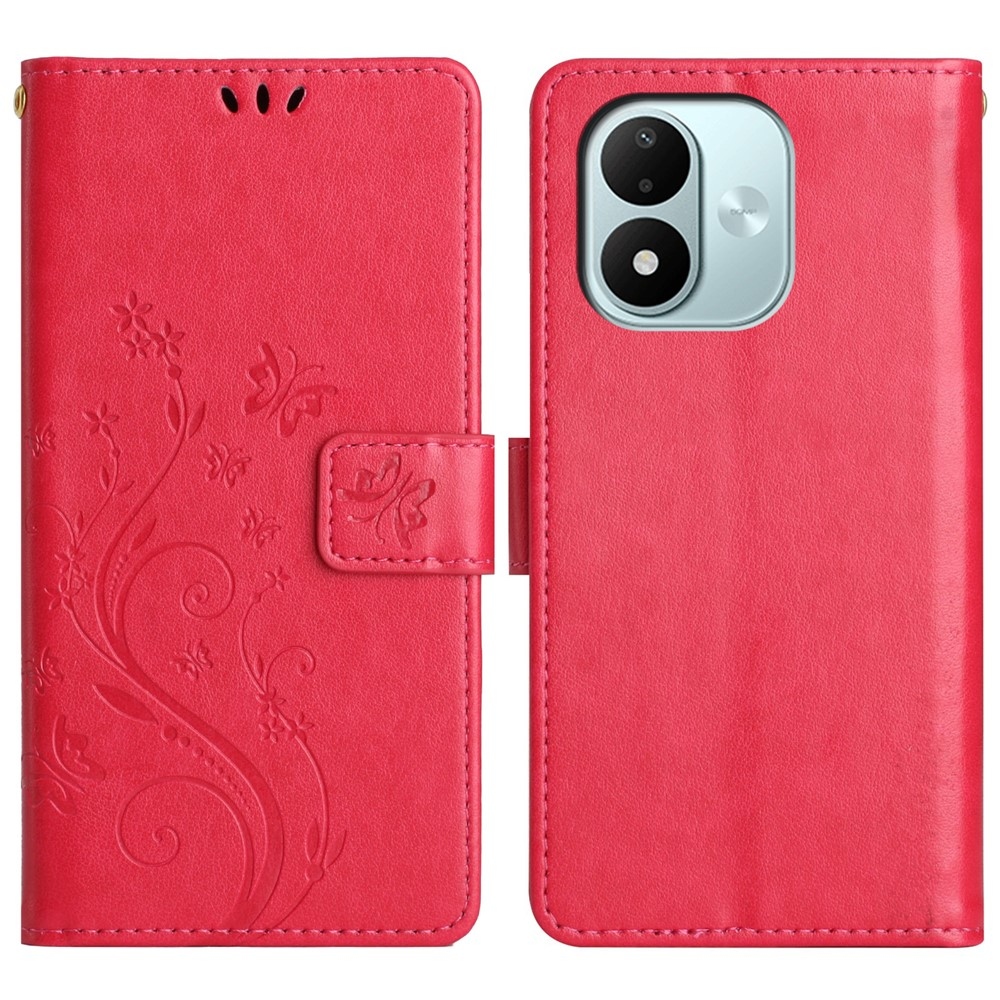 Flowers könyvformájú tok a Xiaomi Redmi Note 17 4G/5G-hez – piros