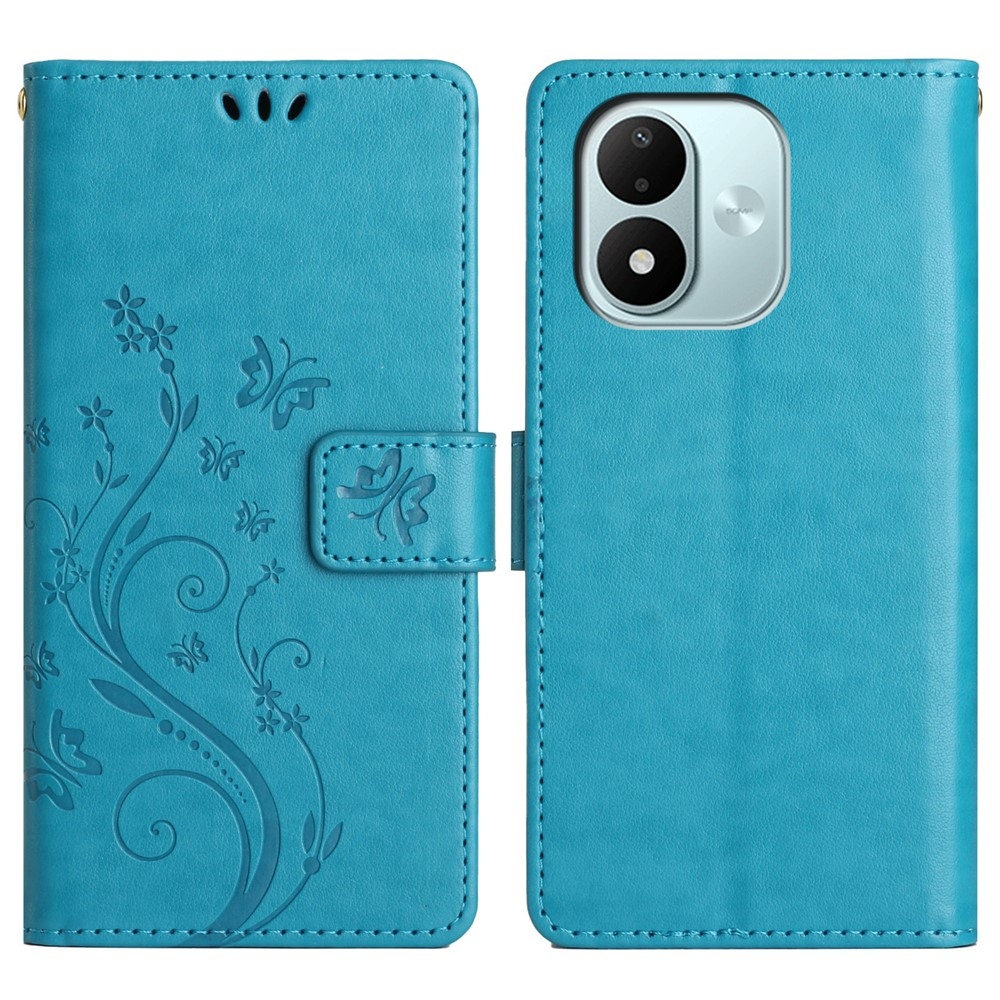 Flowers könyvformájú tok a Xiaomi Redmi Note 17 4G/5G-hez – kék