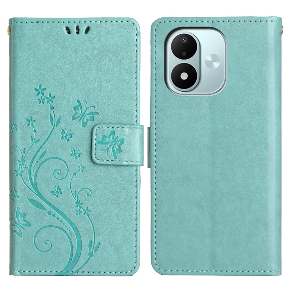 Flowers könyvformájú tok a Xiaomi Redmi Note 17 4G/5G-hez – kékeszöld